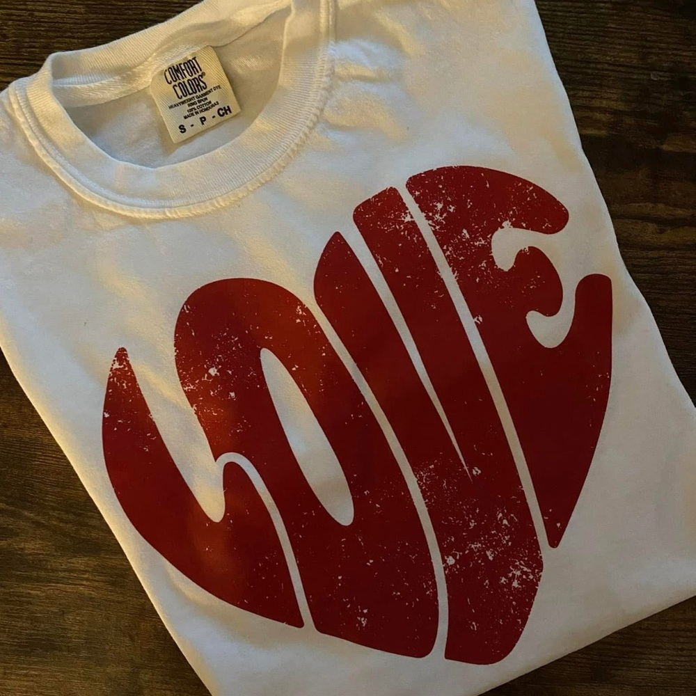 Comfort Colors White Tee with Red Love Heart